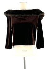 Brown Top Size 8 With 3/4 Sleeves, By Patra Stretch Velvet Body, Faux Fir & Soft Lining - TheRealThreads